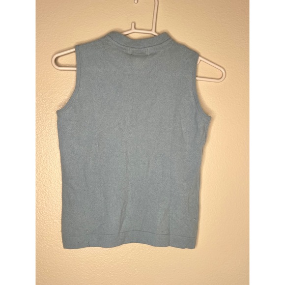 BLOOMINGDALES 100% Cashmere vintage Sleeveless Mock Neck Top Light Blue Size S - Picture 4 of 5